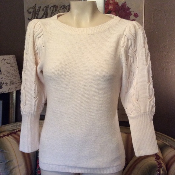 Ann Taylor Sweaters - Ann Taylor Ivory Cable Puff Sleeve Sweater new